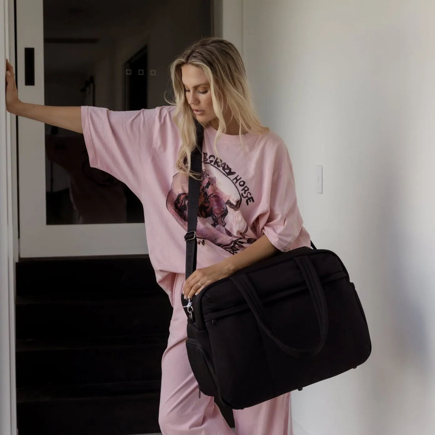 Large Weekender Nylon Duffel Bag -- Black