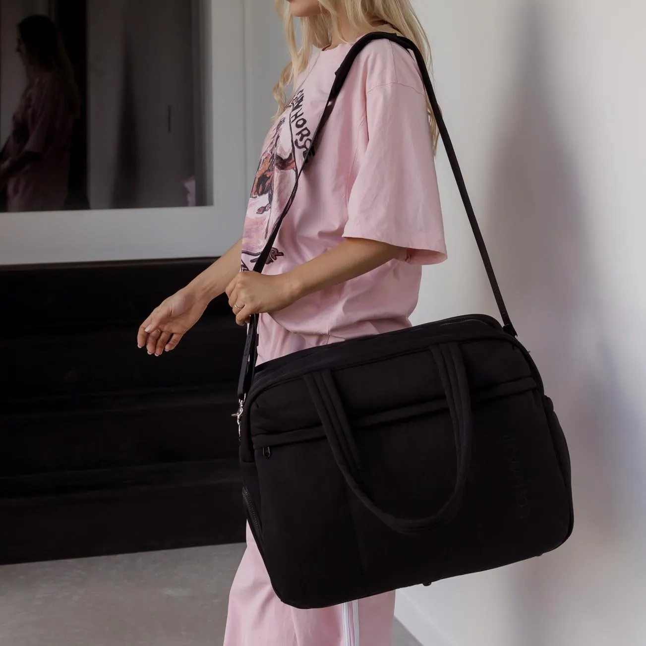 Large Weekender Nylon Duffel Bag -- Black