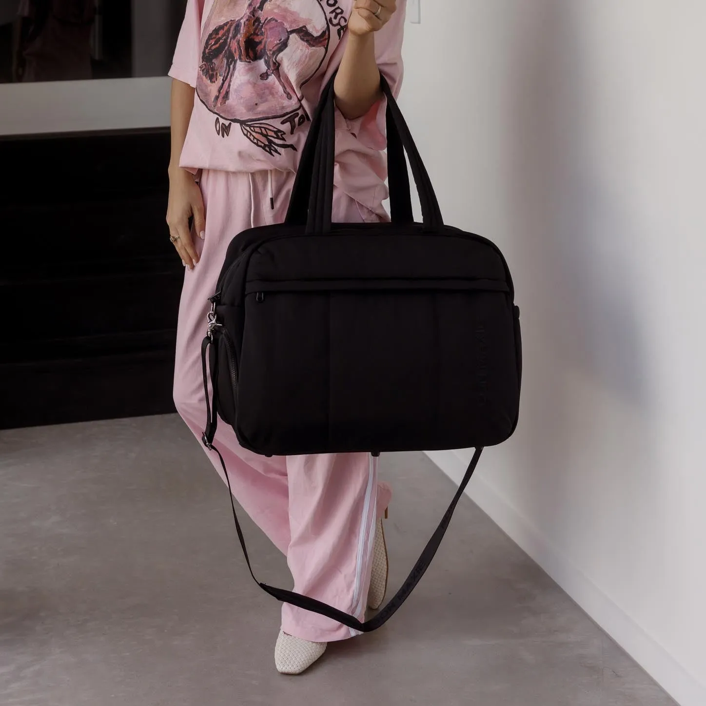 Large Weekender Nylon Duffel Bag -- Black