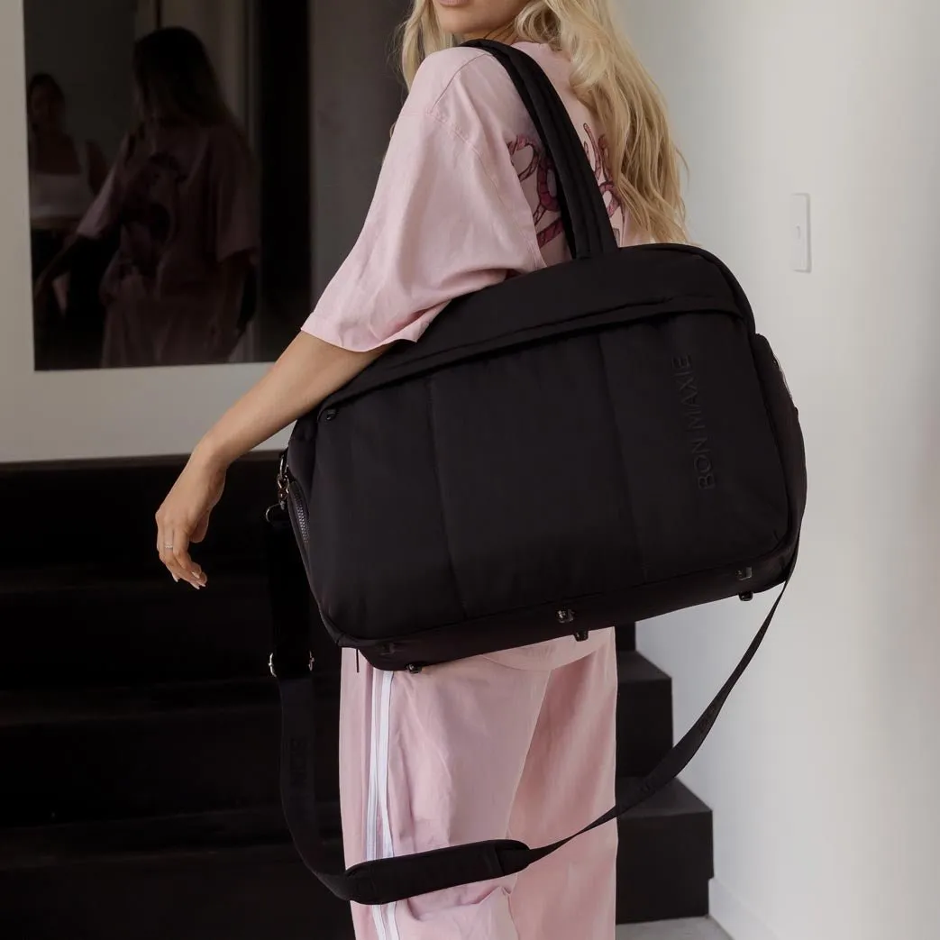 Large Weekender Nylon Duffel Bag -- Black