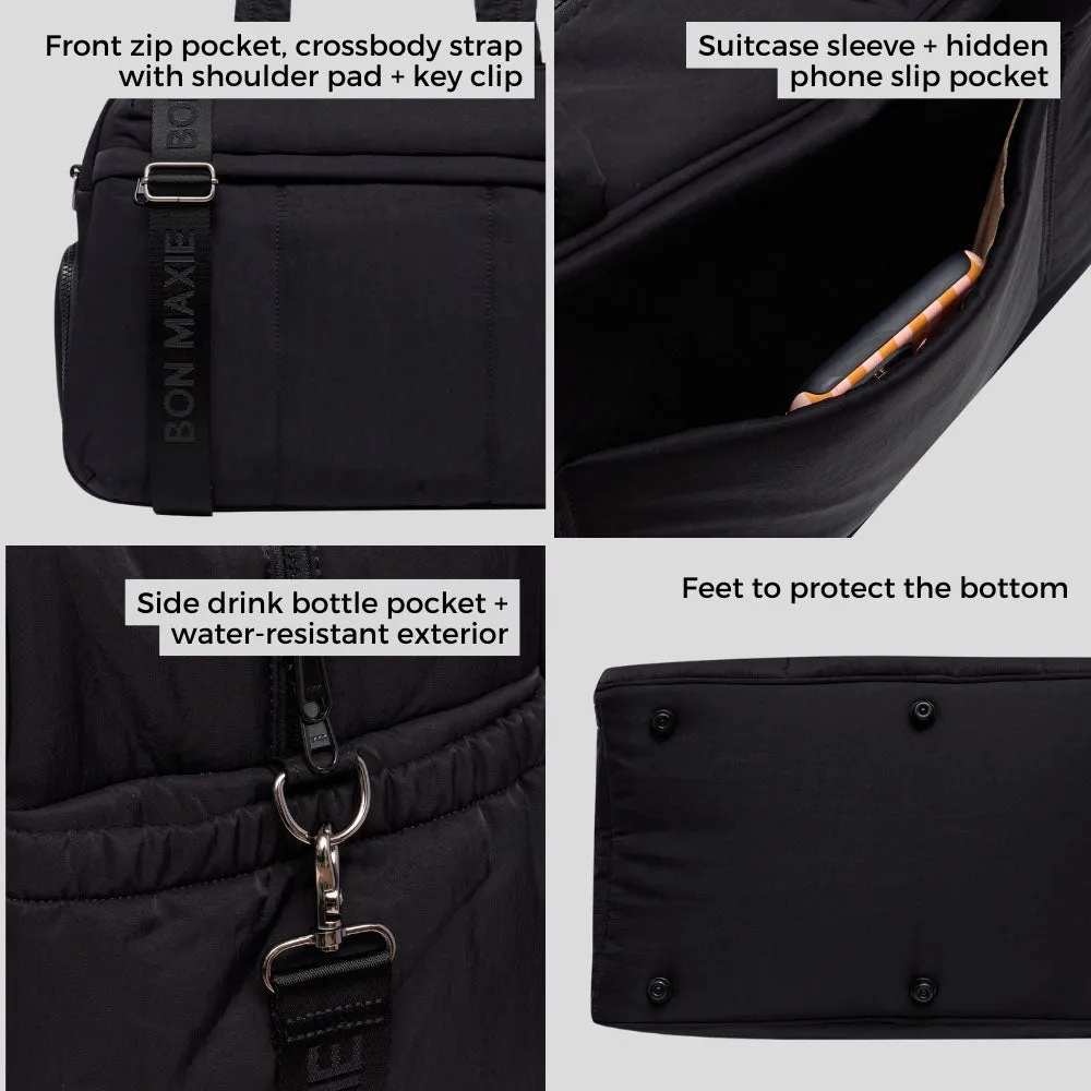 Large Weekender Nylon Duffel Bag -- Black