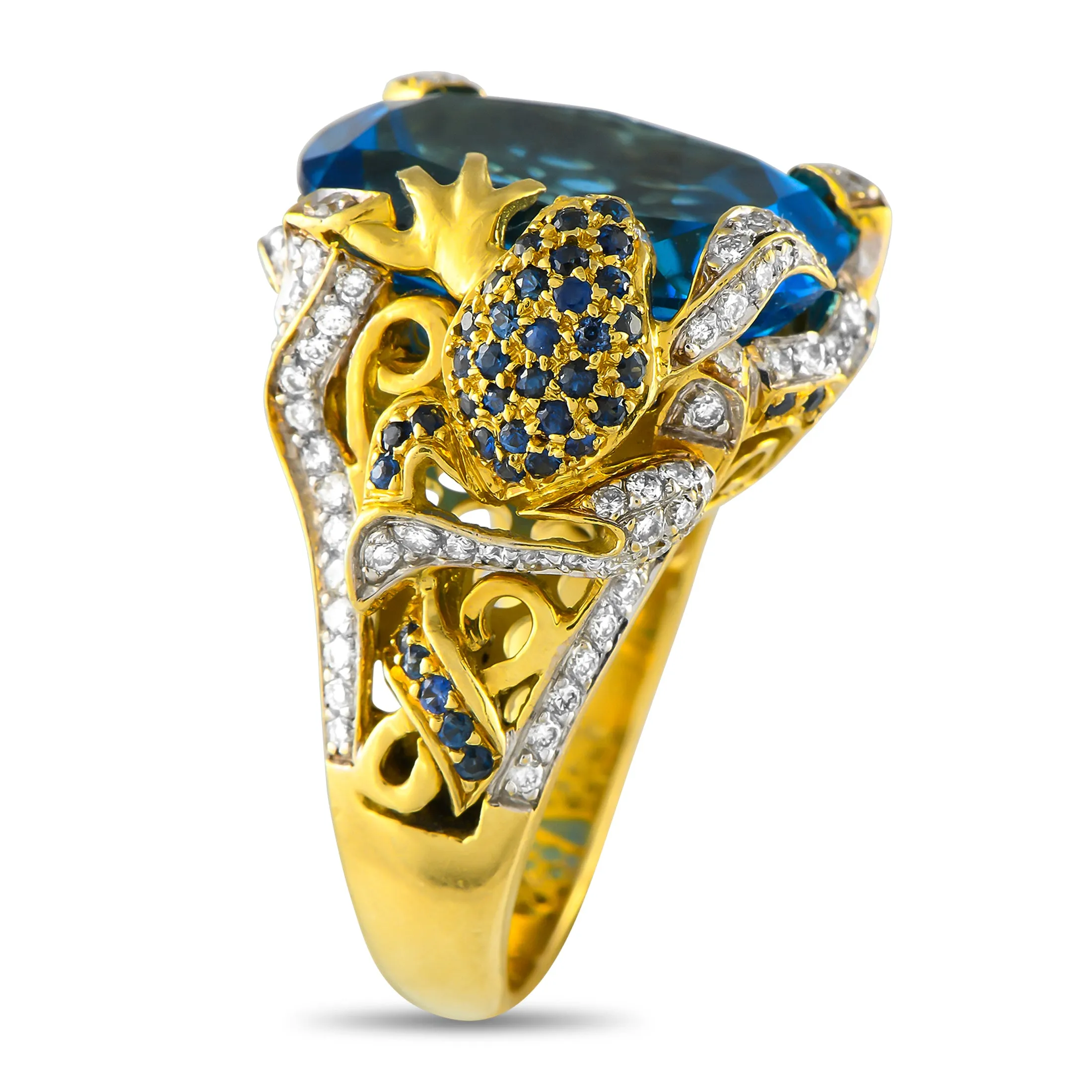 LB Exclusive 18K Yellow Gold 1.07ct Diamond, Topaz, and Sapphire Frog Ring MF07-050525