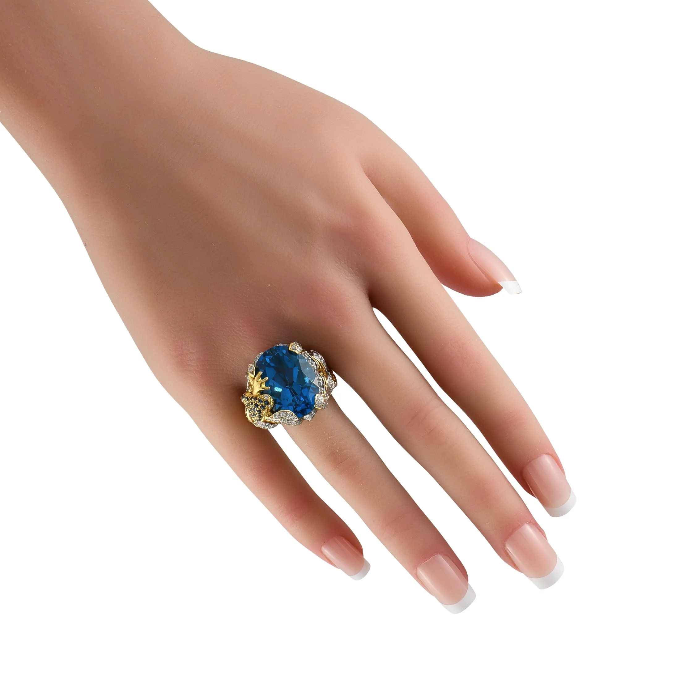 LB Exclusive 18K Yellow Gold 1.07ct Diamond, Topaz, and Sapphire Frog Ring MF07-050525