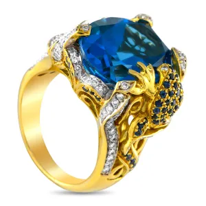 LB Exclusive 18K Yellow Gold 1.07ct Diamond, Topaz, and Sapphire Frog Ring MF07-050525