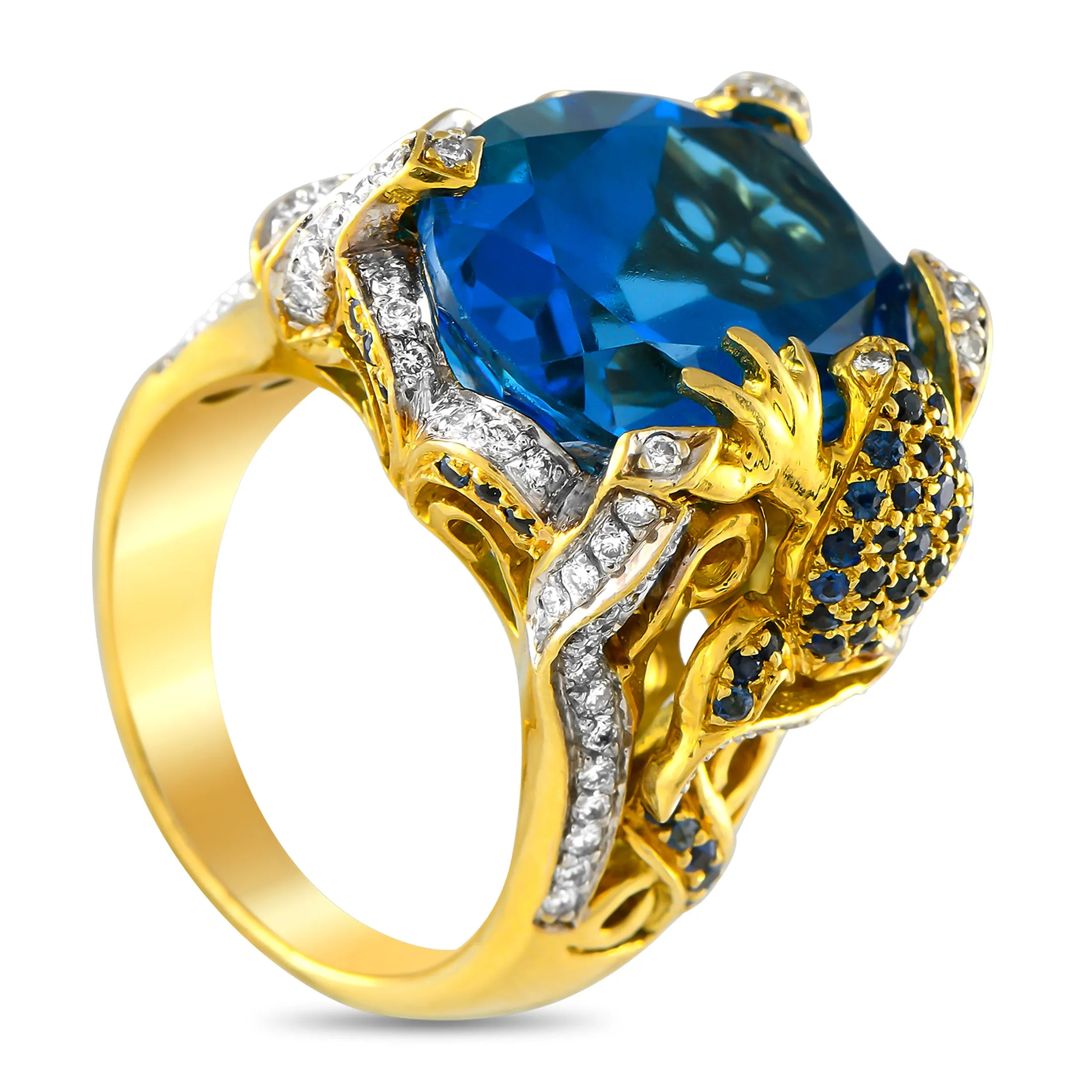 LB Exclusive 18K Yellow Gold 1.07ct Diamond, Topaz, and Sapphire Frog Ring MF07-050525