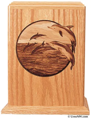 Leaping Dolphin Photo Laser Engraved Wood Urn