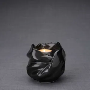 Luminous Tealight Candle Ceramic Keepsake Urn in Black Gloss - 29 Cubic Inches