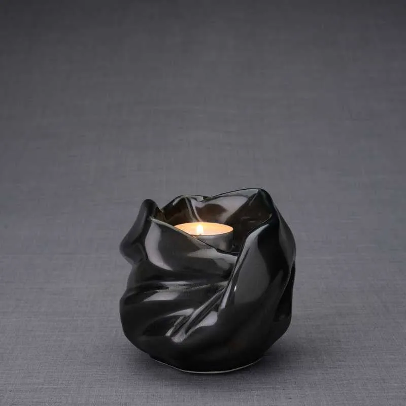 Luminous Tealight Candle Ceramic Keepsake Urn in Black Gloss - 29 Cubic Inches
