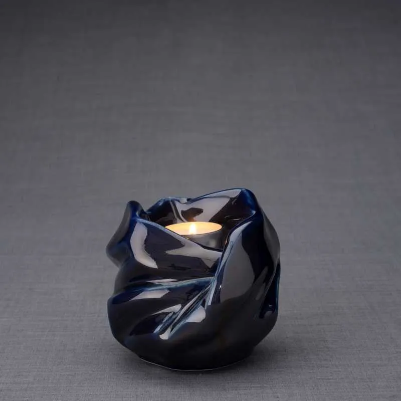 Luminous Tealight Candle Ceramic Keepsake Urn in Cobalt Blue - 29 Cubic Inches