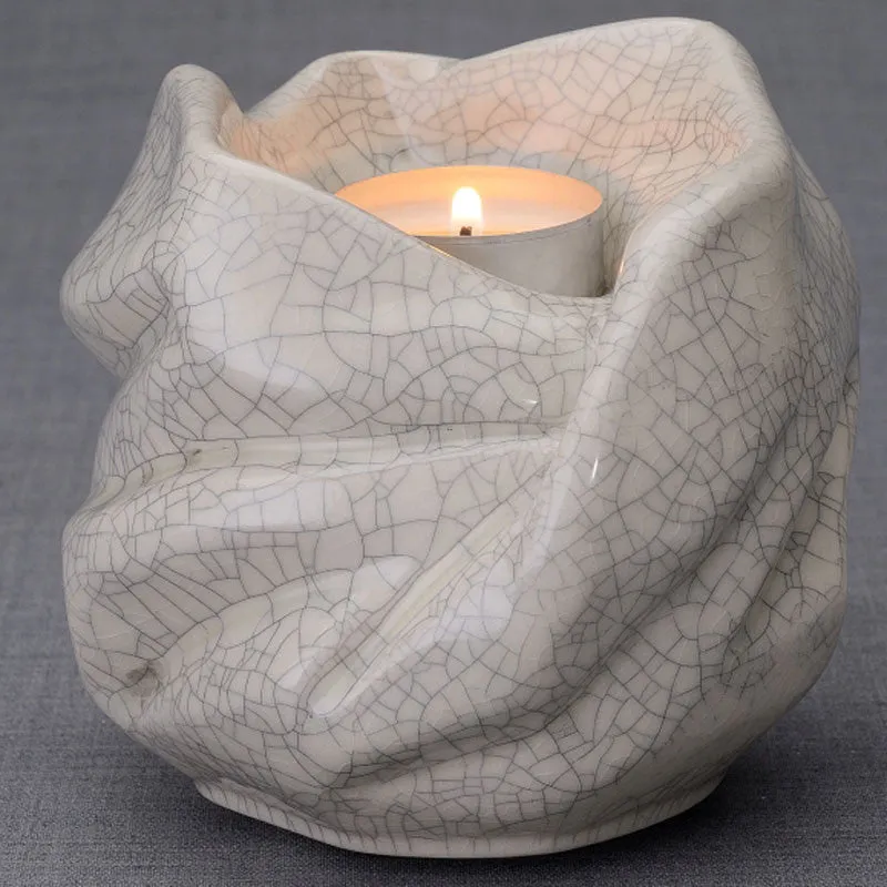 Luminous Tealight Candle Ceramic Keepsake Urn in Craquelure - 29 Cubic Inches