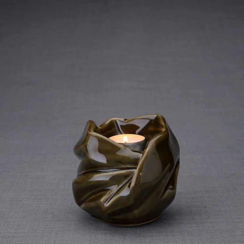 Luminous Tealight Candle Ceramic Keepsake Urn in Oiled Green - 29 Cubic Inches