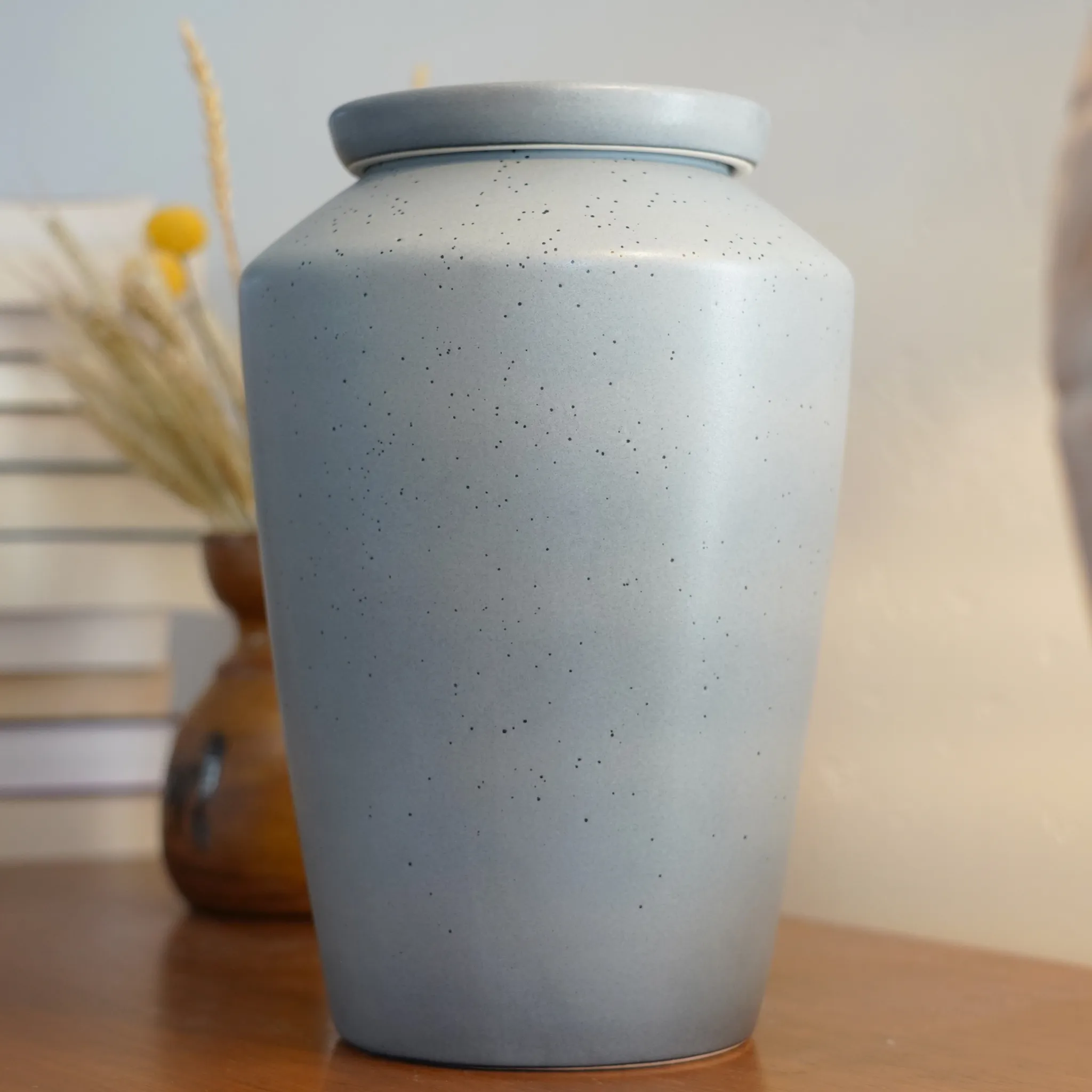 Modern Ceramic Cremation Urn in Speckled Gray