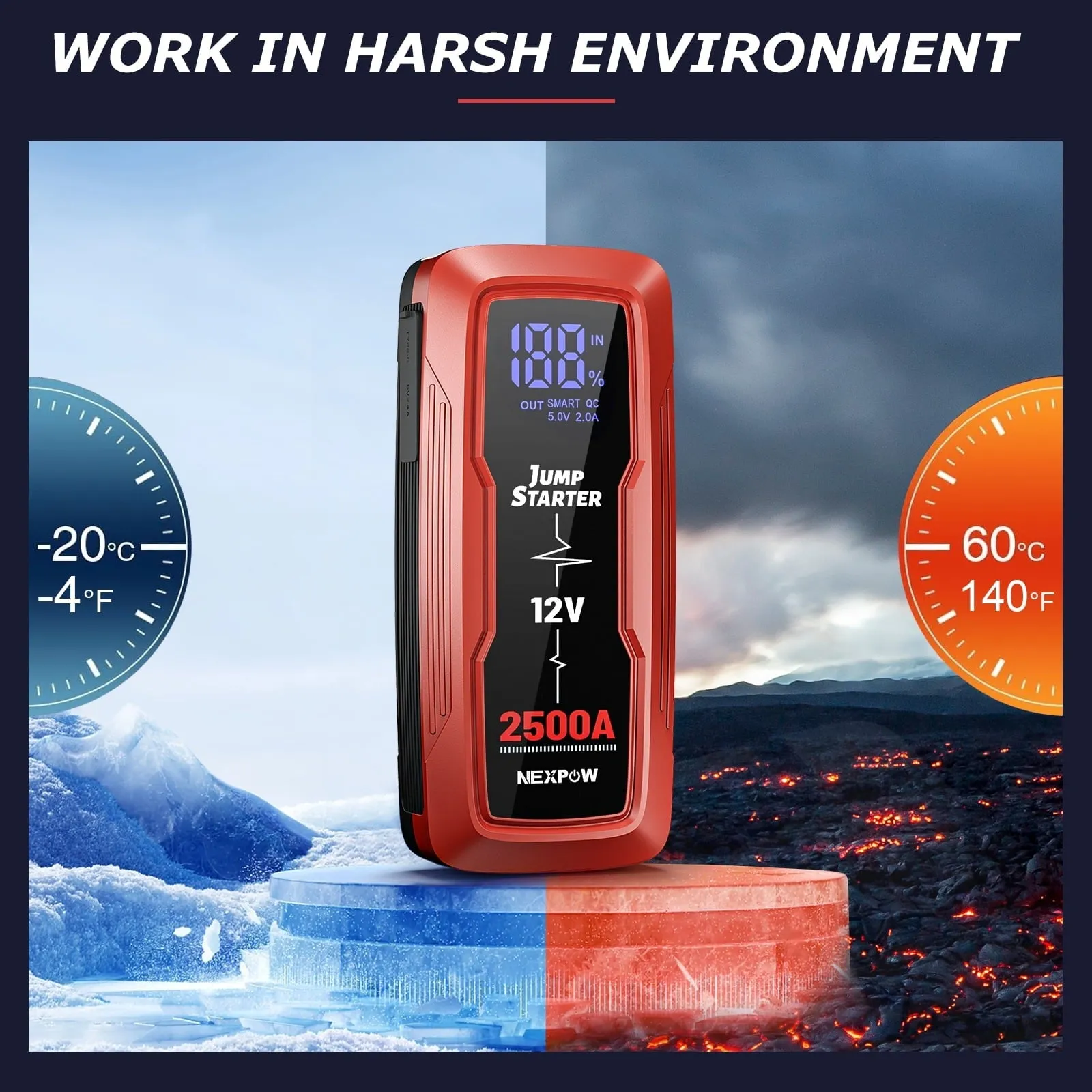 Nexpow ET4000-DS/WAL 2500A 18000mAh Battery Car Jump Starter W/LED Display, Red