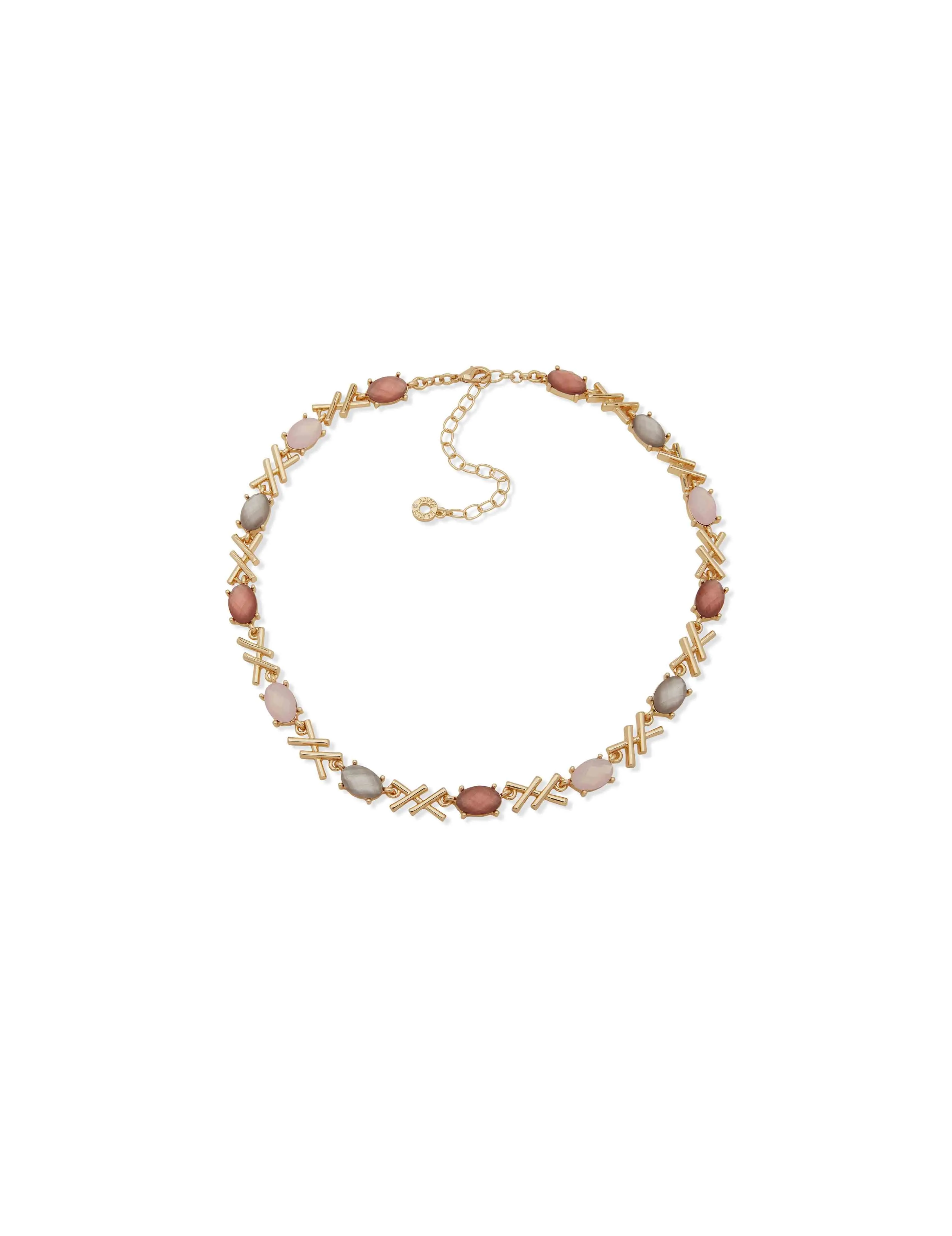 Oval Criss Cross Necklace - Pink Multi
