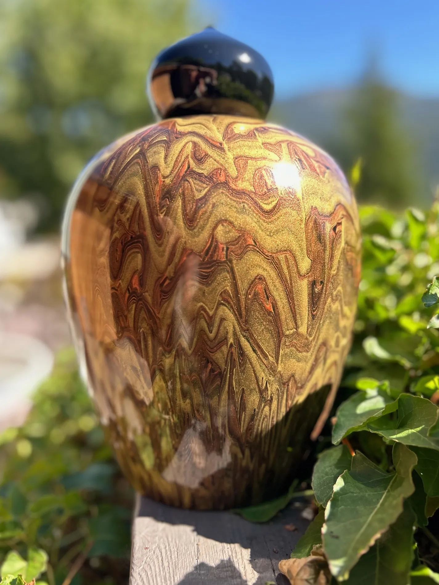 Painted Walnut Turned Urn 11