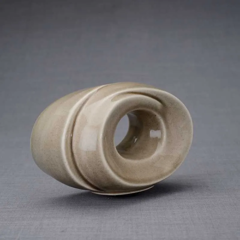 Passage Sculpture Art Memorial Candle Ceramic Cremation Urn in Beige Gray