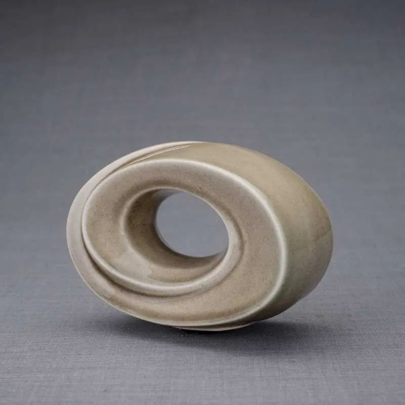 Passage Sculpture Art Memorial Candle Ceramic Cremation Urn in Beige Gray