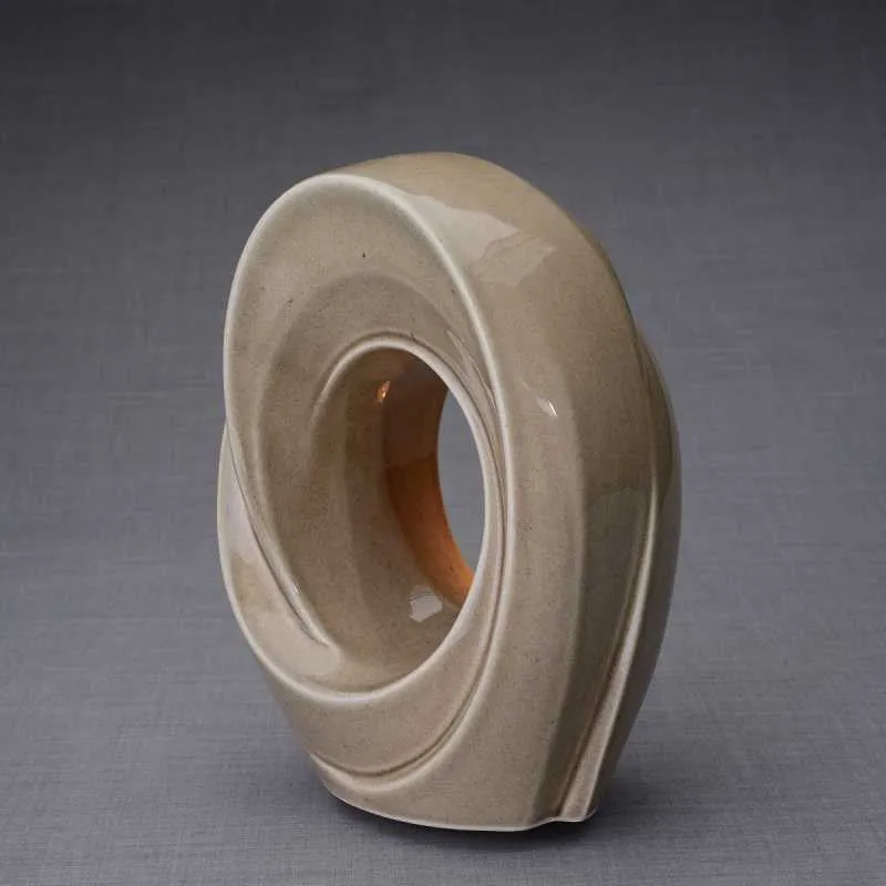 Passage Sculpture Art Memorial Candle Ceramic Cremation Urn in Beige Gray