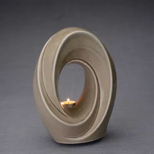 Passage Sculpture Art Memorial Candle Ceramic Cremation Urn in Beige Gray