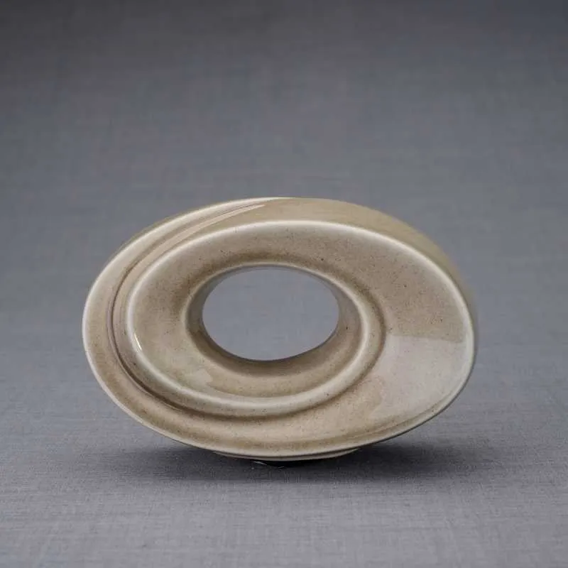 Passage Sculpture Art Memorial Candle Ceramic Cremation Urn in Beige Gray