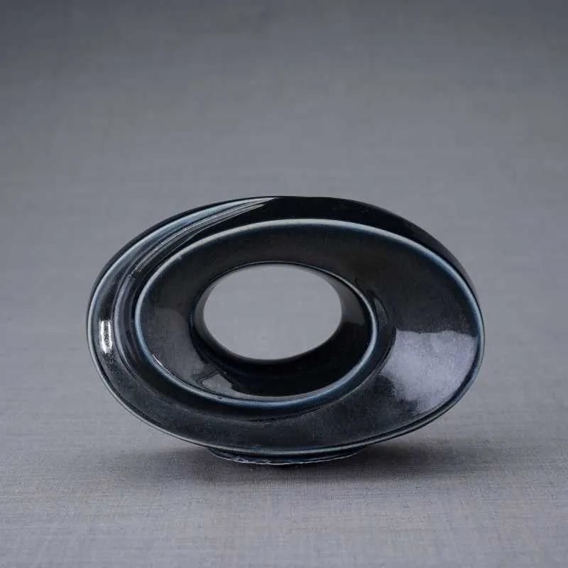 Passage Sculpture Art Memorial Candle Ceramic Cremation Urn in Black Gloss