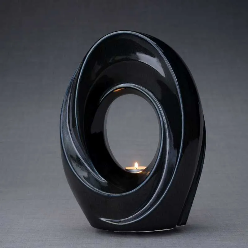 Passage Sculpture Art Memorial Candle Ceramic Cremation Urn in Black Gloss