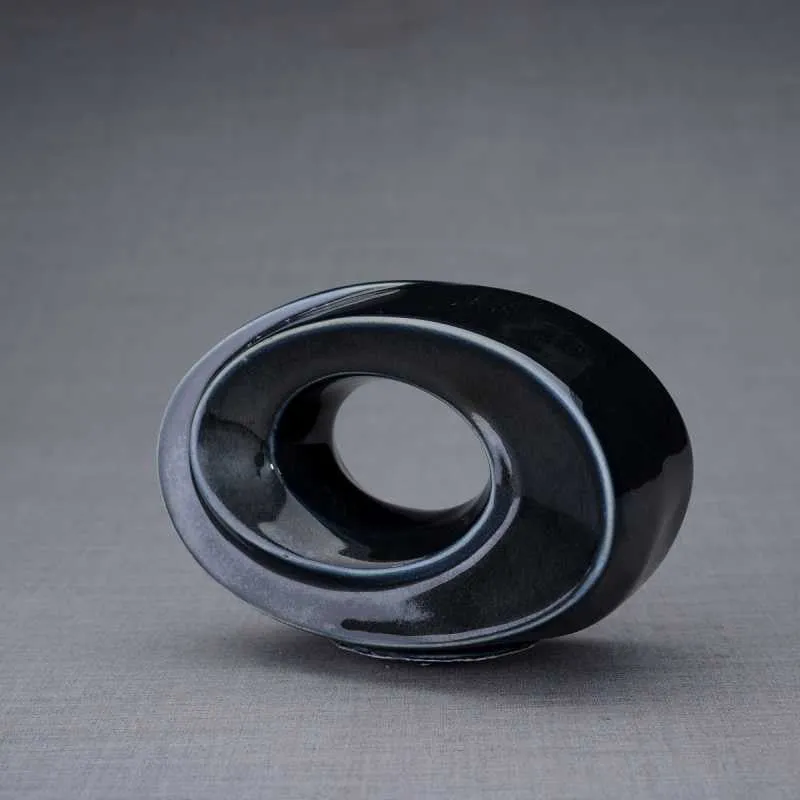 Passage Sculpture Art Memorial Candle Ceramic Cremation Urn in Black Gloss