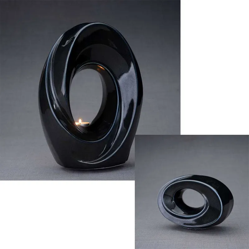 Passage Sculpture Art Memorial Candle Ceramic Cremation Urn in Black Gloss