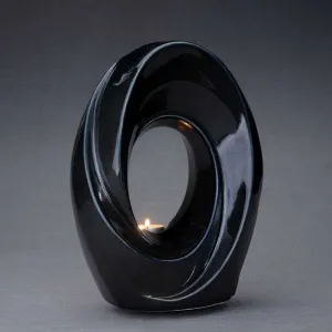 Passage Sculpture Art Memorial Candle Ceramic Cremation Urn in Black Gloss