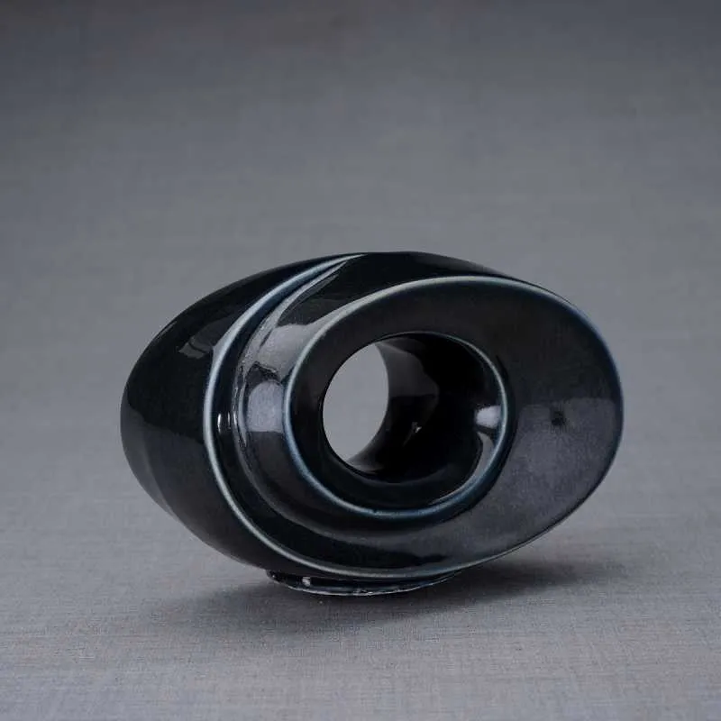 Passage Sculpture Art Memorial Candle Ceramic Cremation Urn in Black Gloss