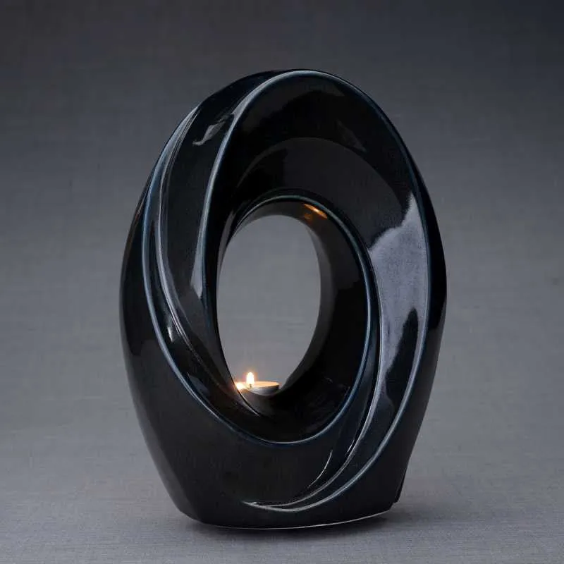 Passage Sculpture Art Memorial Candle Ceramic Cremation Urn in Black Gloss