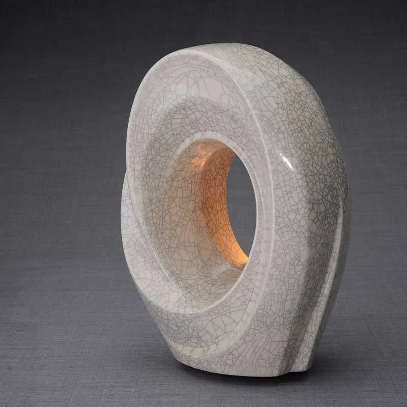 Passage Sculpture Art Memorial Candle Ceramic Cremation Urn in Craquelure