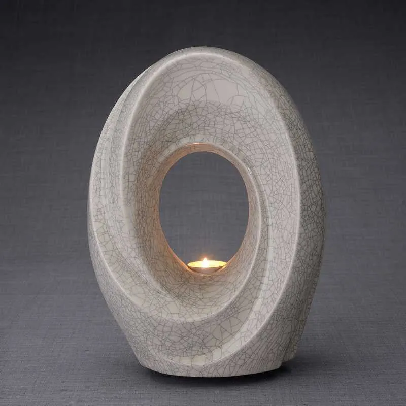 Passage Sculpture Art Memorial Candle Ceramic Cremation Urn in Craquelure