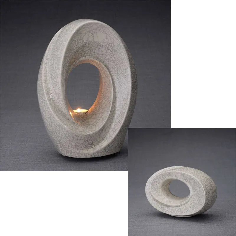 Passage Sculpture Art Memorial Candle Ceramic Cremation Urn in Craquelure