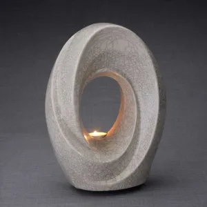 Passage Sculpture Art Memorial Candle Ceramic Cremation Urn in Craquelure
