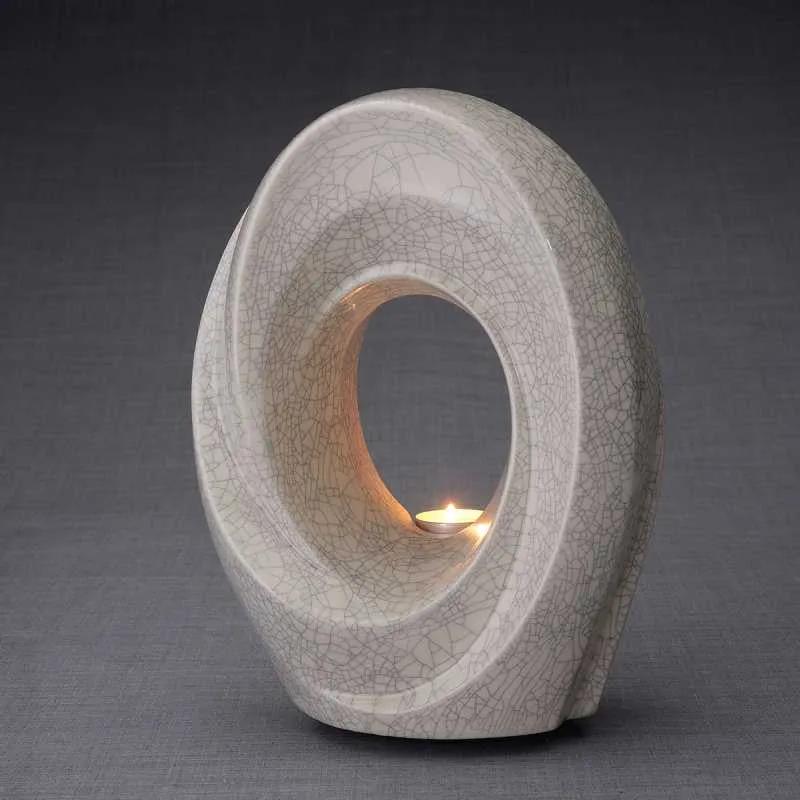Passage Sculpture Art Memorial Candle Ceramic Cremation Urn in Craquelure