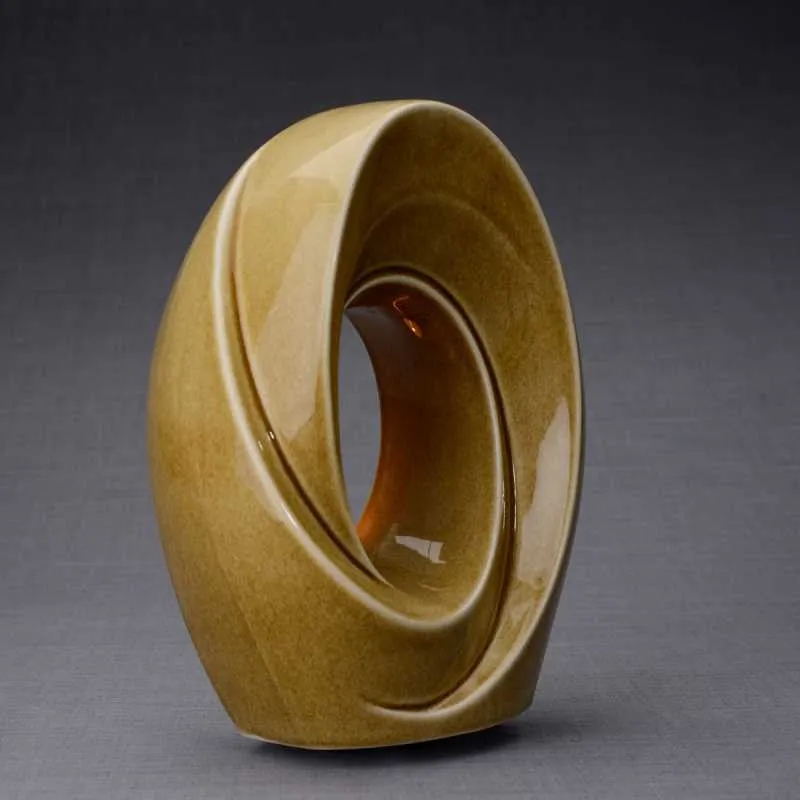 Passage Sculpture Art Memorial Candle Ceramic Cremation Urn in Dark Sand