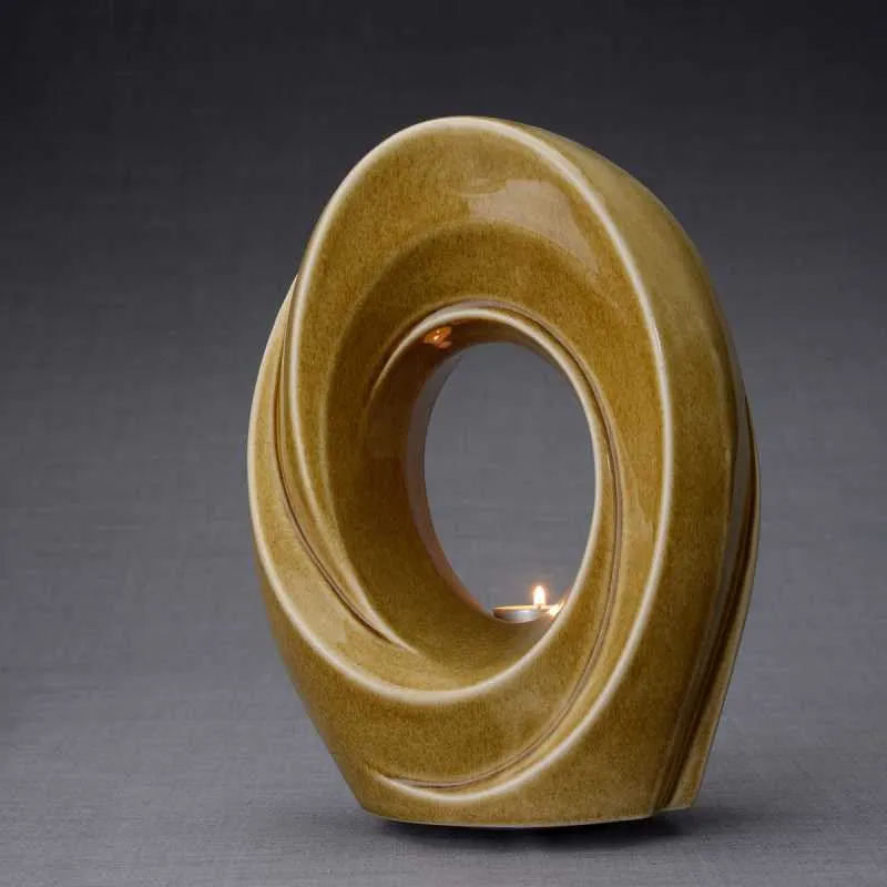 Passage Sculpture Art Memorial Candle Ceramic Cremation Urn in Dark Sand