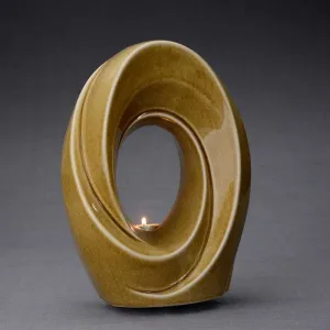 Passage Sculpture Art Memorial Candle Ceramic Cremation Urn in Dark Sand