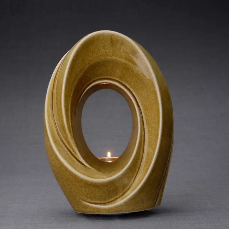 Passage Sculpture Art Memorial Candle Ceramic Cremation Urn in Dark Sand