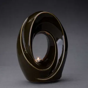 Passage Sculpture Art Memorial Candle Ceramic Cremation Urn in Oiled Green