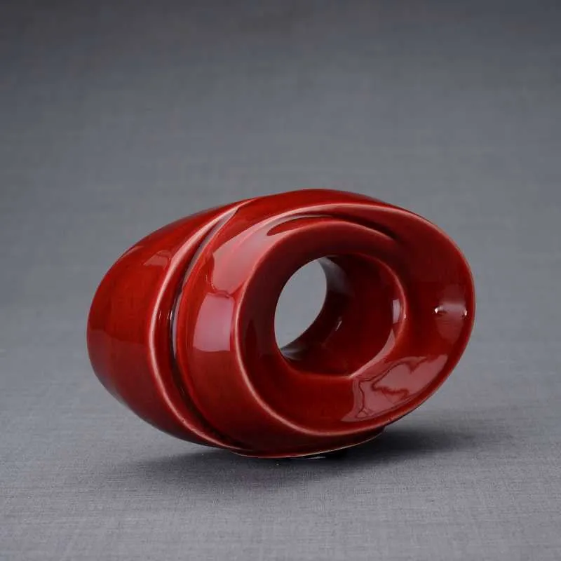 Passage Sculpture Art Memorial Candle Ceramic Cremation Urn in Red