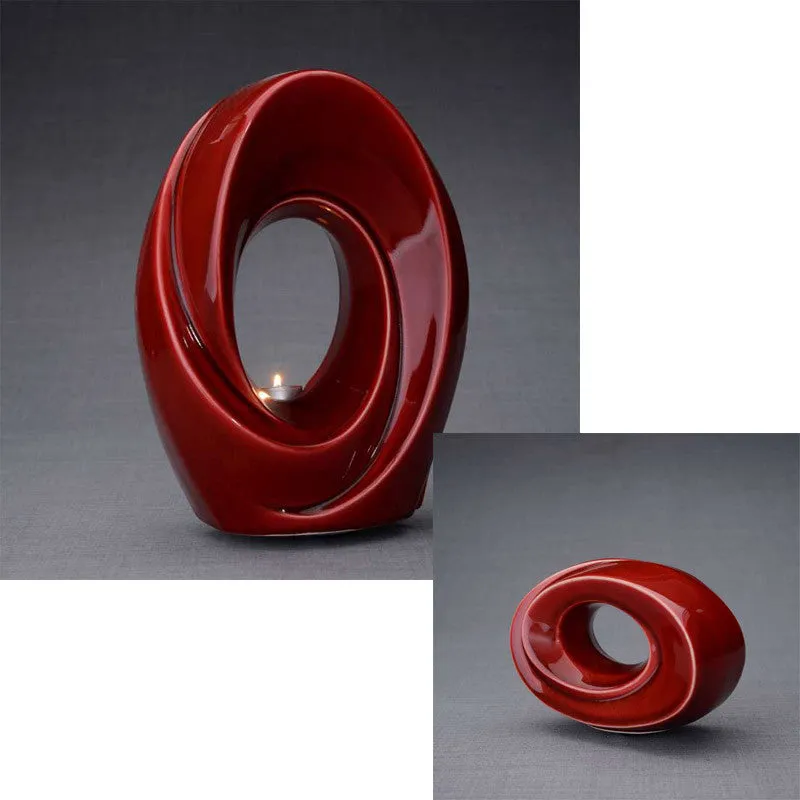Passage Sculpture Art Memorial Candle Ceramic Cremation Urn in Red