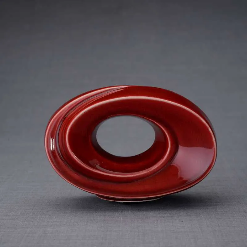 Passage Sculpture Art Memorial Candle Ceramic Cremation Urn in Red