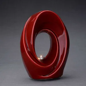 Passage Sculpture Art Memorial Candle Ceramic Cremation Urn in Red