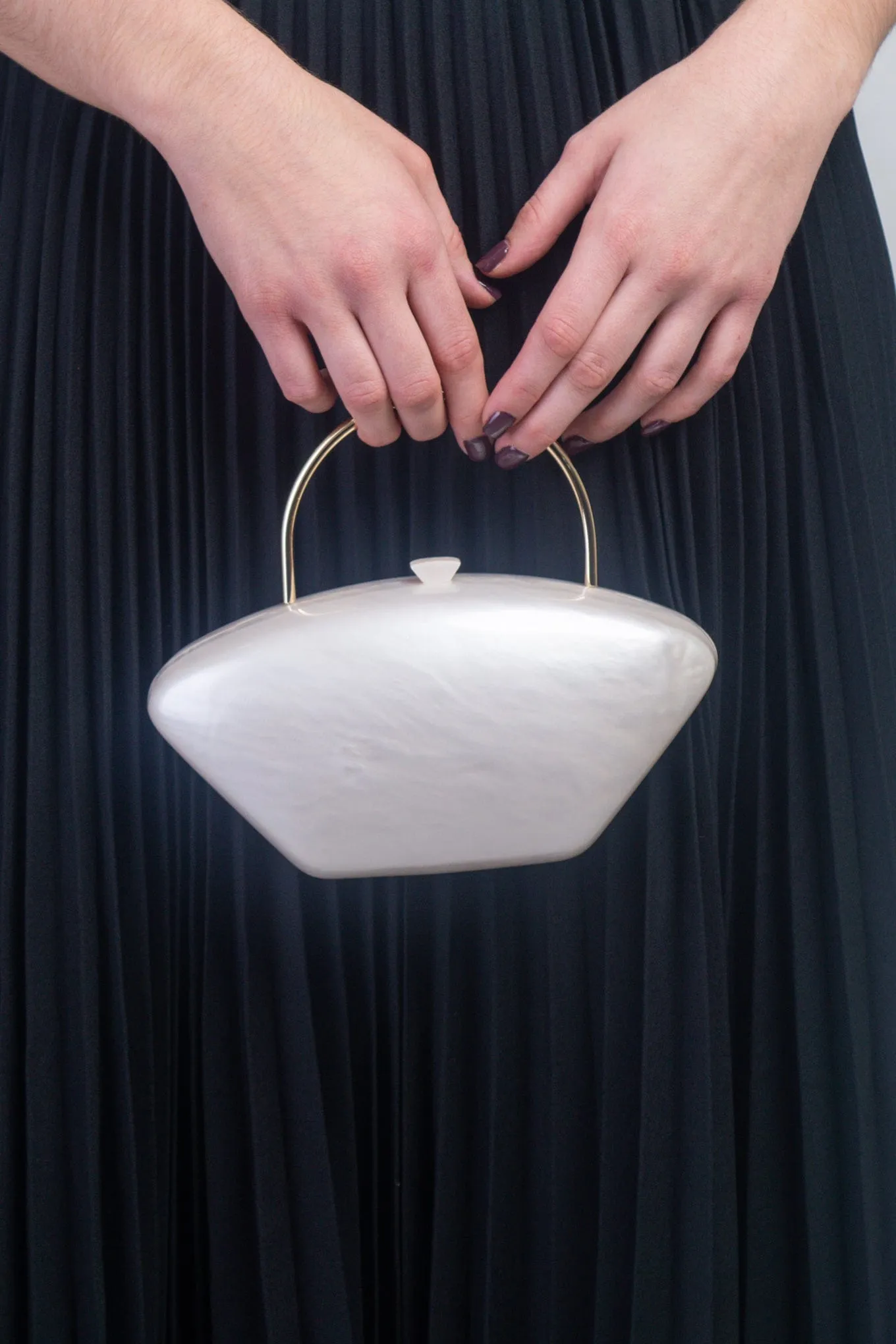 Pearl Marble Gold Arch Handle Clutch