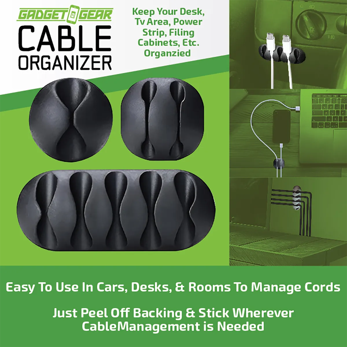 Peel Stick Cable Organizer Sets - 6 Pieces Per Retail Ready Display 25377
