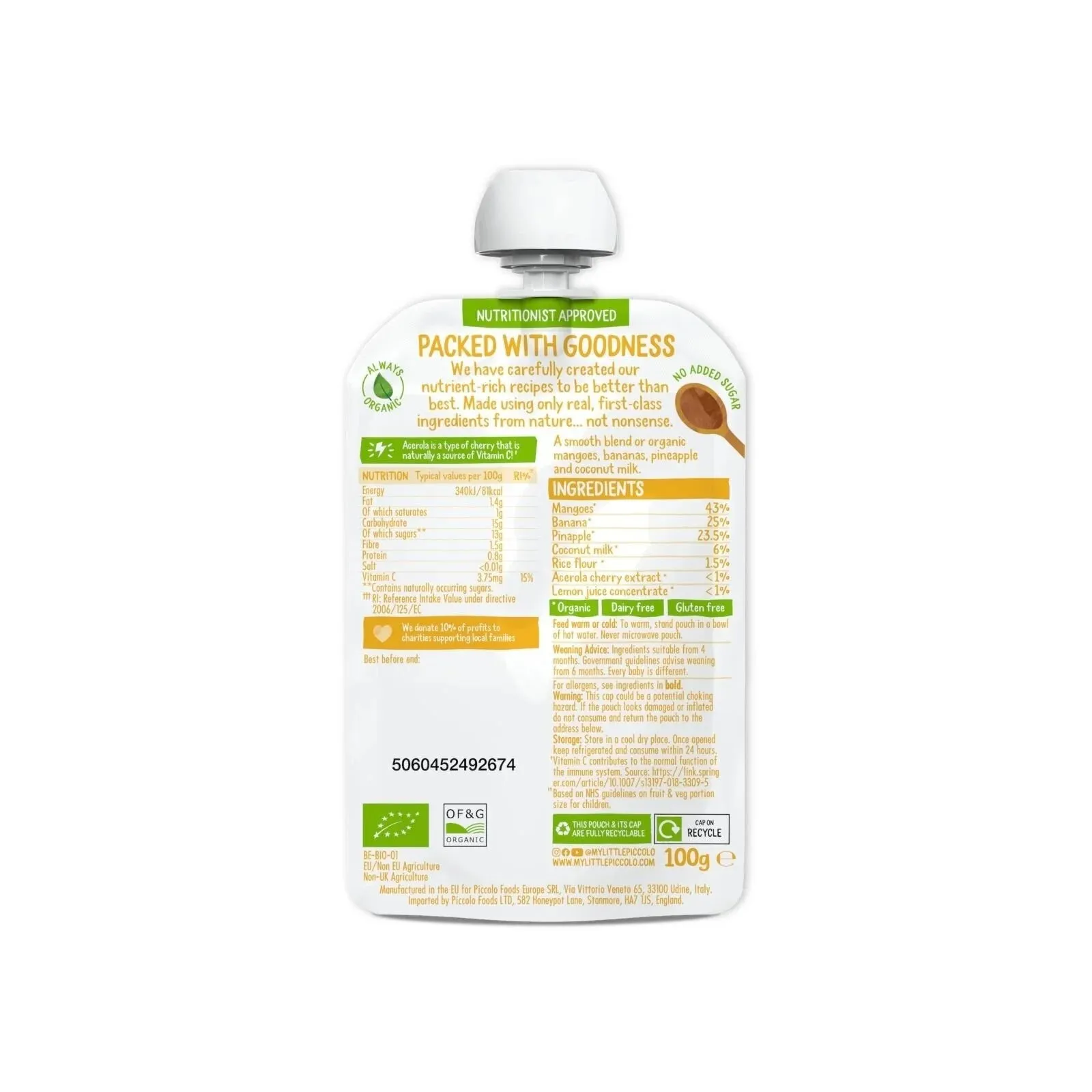 Piccolo Organic Banana Mango & Pineapple 4  months 100g