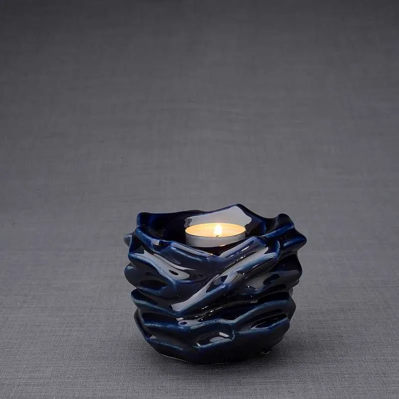 Radiance Tealight Candle Ceramic Keepsake Urn in Cobalt - 24 Cubic Inches