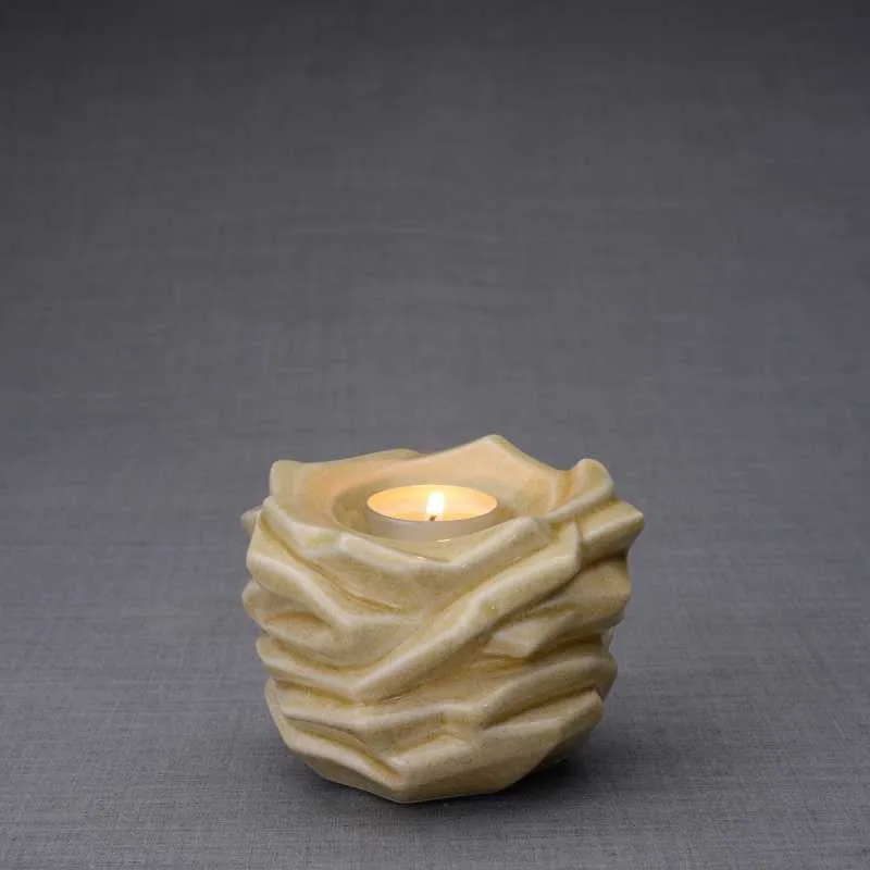 Radiance Tealight Candle Ceramic Keepsake Urn in Light Sand - 24 Cubic Inches